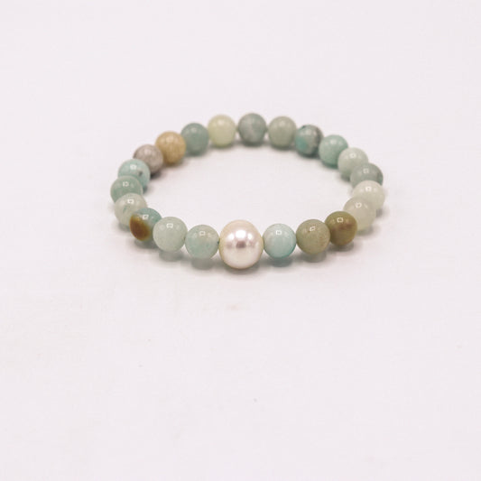 Gemstone Bracelet- Pearl + Amazonite