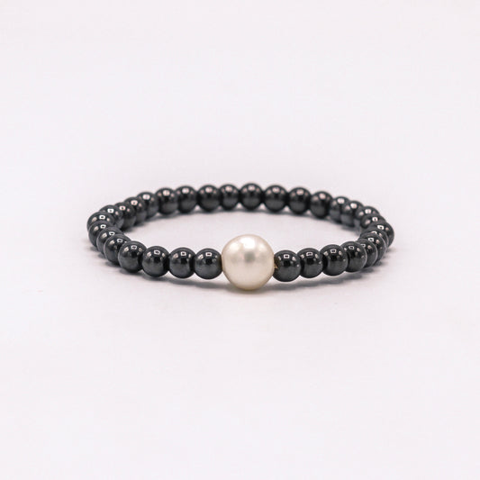Gemstone Bracelet- Pearl + Hematite